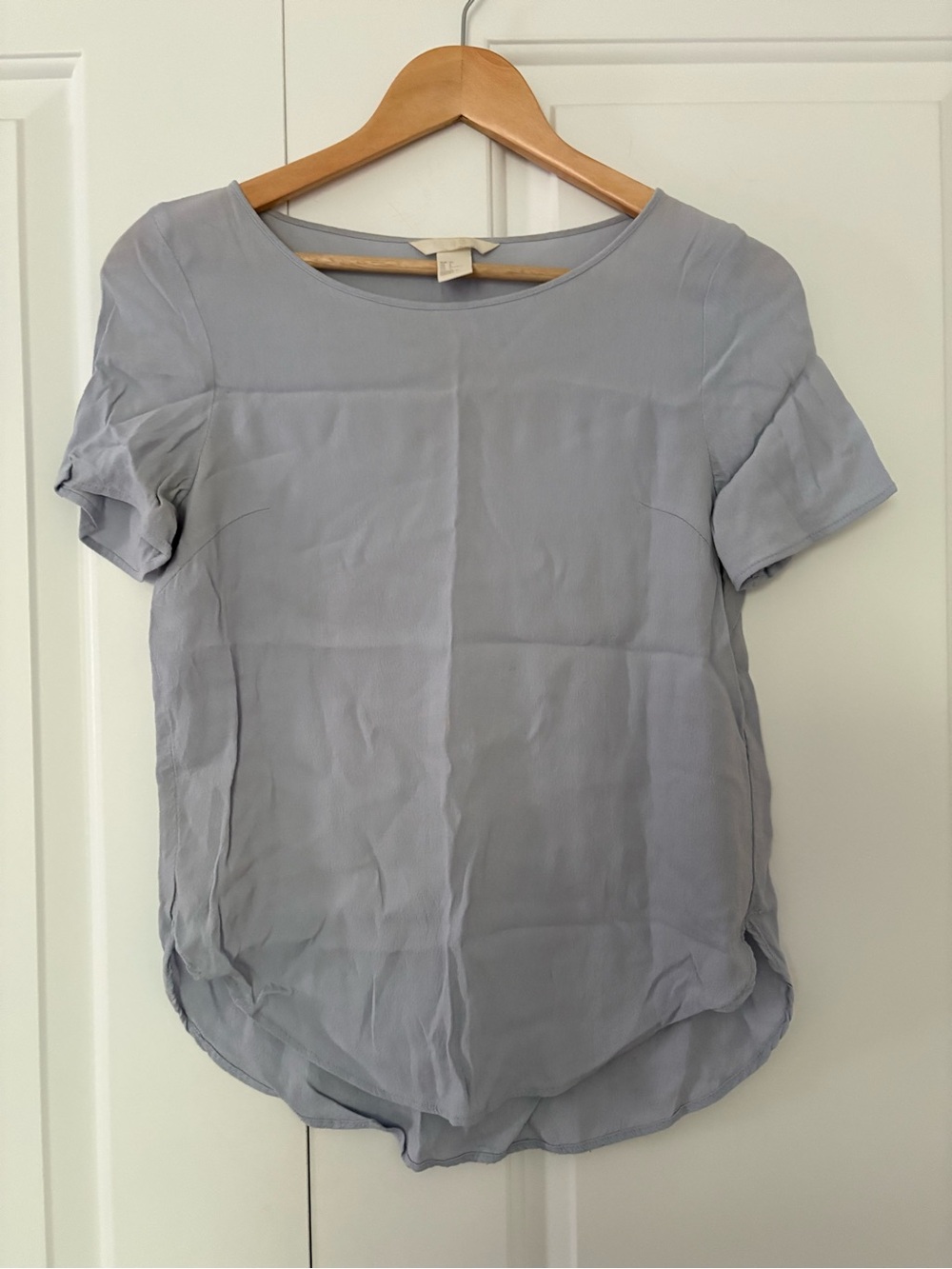 H&M Light Blue Short Sleeve Rounded Hem Blouse